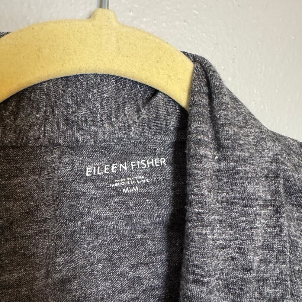 100% Linen Eileen Fisher Gray Long Cardigan Sweater - Picture 3 of 6
